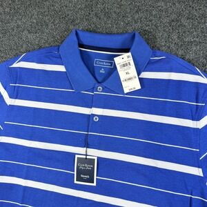 Club Room Pique Polo Shirt Mens XL Blue Striped Moisture Wicking UPF 50+ Stretch